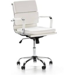 HOMN Sillón de oficina reclinable blanco, piel sintética, altura ajustable