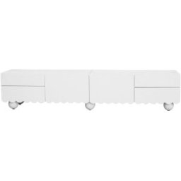 MODFU Mueble tv de diseño curvo con espacio de almacenaje, 175 cm, blanco