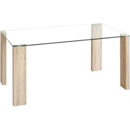 Home Heavenly Mesa comedor de cristal 140x90 cm y patas metal roble