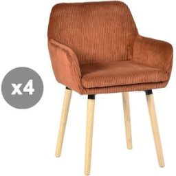 Meubles Cosy Conjunto de 4 sillas tela a rallos estilo escandinavo rojo teja