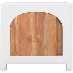 Maison Pavane Mesa de noche de yeso blanco roto y madera de acacia