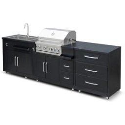 Oviala Cocina exterior de acero de 3 piezas con barbacoa