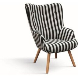 Konte.Design Sillón de tela a rayas blancas y negras y patas de madera