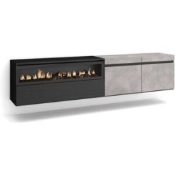 Skraut home Mueble tv efecto madera cemento 200x35x45cm chimenea efecto fuego