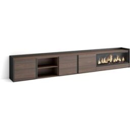 Skraut home Mueble tv efecto madera roble negro 315x35x50cm chimenea efecto fuego