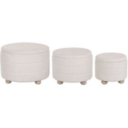NIYLO Conjunto de 3 reposapiés con almacenaje de poliéster beige 62x62x43 cm