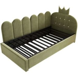 MODFU Cama tapizada con cama nido diseño corona 90x200 terciopelo verde