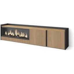 Skraut home Mueble tv efecto madera roble y negro 212x35x50 chimenea efecto fuego