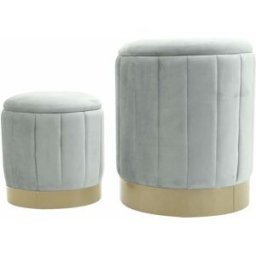Mobili Rebecca Juego de 2 poufs de almacenamiento en tela efecto terciopelo gris