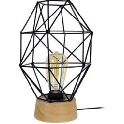 Tosel Lámpara de mesa prismático madera natural pantalla negro