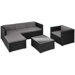Tectake Conjunto de ratán, negro