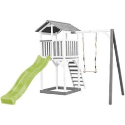 Axi Parque infantil con tobogán verde claro, columpio, madera, blanco/gris