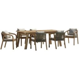 MACABANE Muebles de jardín de acacia/pino sintético cuerda verde 6pers
