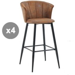 Meubles Cosy Conjunto de 4 taburetes de bar estilo retro en microfibra acero marrón