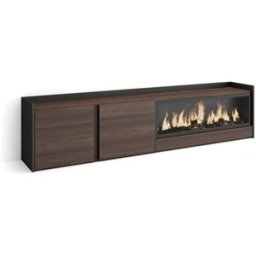 Skraut home Mueble tv efecto madera roble negro 212x35x50cm chimenea efecto fuego