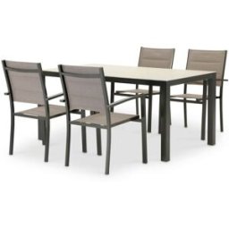 Defora Home Conjunto mesa fija 160×90 y 4 sillas jardín marrón