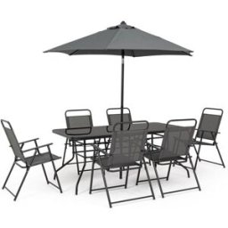 Bizzotto Conjunto de mesa y 6 sillas antracita y textilene con sombrilla