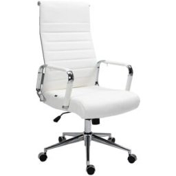 CLP Silla de oficina giratoria regulable en cuero auténtico blanco