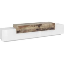 Dmora Mueble tv imitación madera blanco brillante, arce 240x45h52 cm