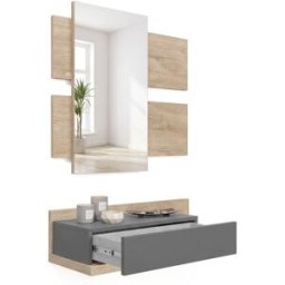 duehome Mueble recibidor con 1 cajón y espejo 75 cm roble grafito