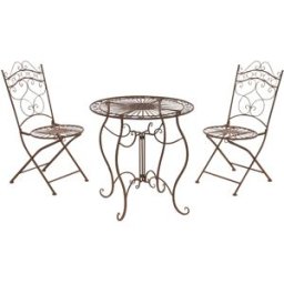 CLP Set de mesa y 2 sillas de jardín en Metal Marrón antiguo