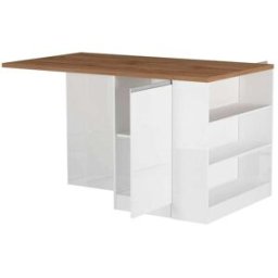 Dmora Isla de cocina imitación madera blanco brillante, roble 160x90h90 cm