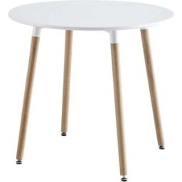 sweeek Mesa de comedor redonda de mdf y madera de haya, 80cm, blanco