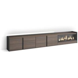 Skraut home Mueble tv efecto madera roble negro 315x35x50cm chimenea efecto fuego