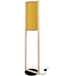 Tosel Lámpara de pie rectangular madera natural metal negro pantalla mostaza