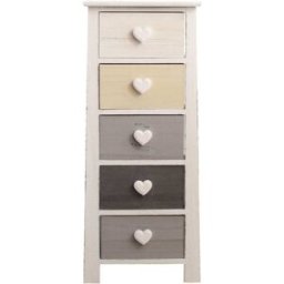 Mobili Rebecca Semanario con 5 cajones en madera blanco, gris y beige