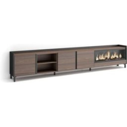 Skraut home Mueble tv efecto madera roble negro 315x35x61cm chimenea efecto fuego
