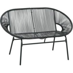 OKWISH Sofá de jardín negro de ratán 2 plazas 132x72x83 cm