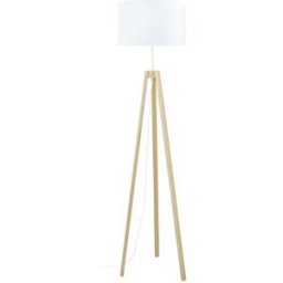 Tosel Lámpara de pie trípode madera natural pantalla blanco