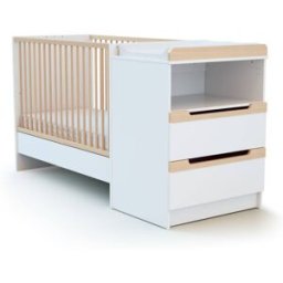 Jurababy Combinación cuna de bebé madera blanca y haya barnizada 60 x 120 cm