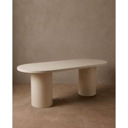 Decowood Mesa de comedor ovalada de microcemento en tono blanco roto 180x75cm