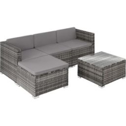 Tectake Conjunto de ratán sintético, 5 piezas, acero, 62,5x69x65cm gris
