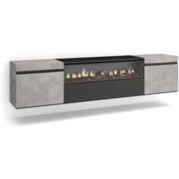 Skraut home Mueble tv efecto madera cemento 200x35x45cm chimenea efecto fuego