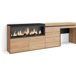 Skraut home Tocador efecto madera roble 234x35x75cm chimenea efecto fuego