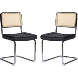 Urban Meuble Juego de 2 sillas vintage en terciopelo negro con patas cromadas.