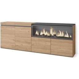Skraut home Aparador efecto madera roble 208x35x75cm chimenea efecto fuego