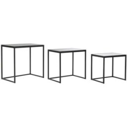 NIYLO Conjunto de 3 mesitas auxiliares de acero y cristal negro 58x36x53 cm