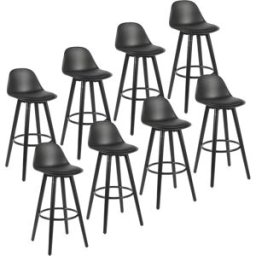 Box & beyond Juego de 8 taburetes de bar de polipiel negra, 39,5 x 44 x 91 cm