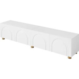 Urban Meuble Mueble tv blanco diseño arco 4 puertas con patas doradas, 180 cm