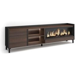 Skraut home Mueble tv efecto madera roble negro 212x35x61cm chimenea efecto fuego
