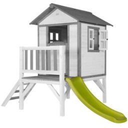 Axi Casita infantil xl con tobogán en verde claro de madera fsc, blanco