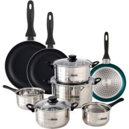WellHome Batería de cocina de acero inox con sartenes azul ø16,20,24cm