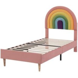MODFU Cama infantil terciopelo rosa 90x200 cm con cabecero regulable