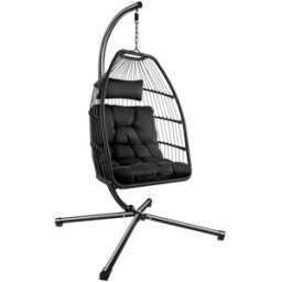 Tectake Silla colgante acero pintado, cómoda, 160 kg, plegable, negro