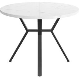 Urban Meuble Mesa de comedor redonda efecto mármol blanco base X metal