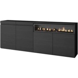 Skraut home Aparador efecto madera negro 200x35x75cm chimenea efecto fuego